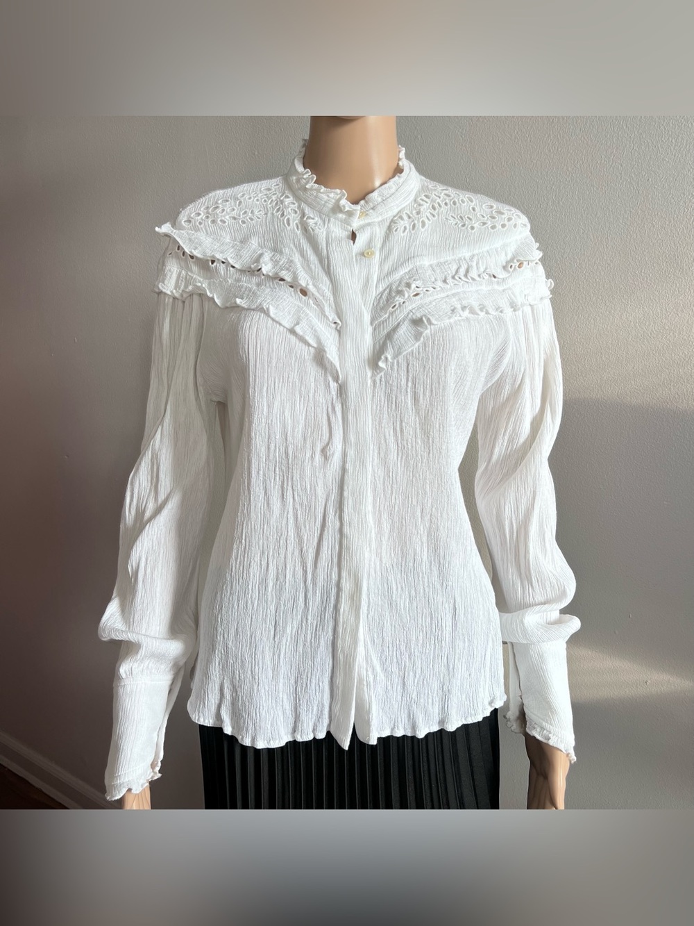 Isabel Marant Etoile Izae Women's White broderie Ruffle Blouse Top Size 38
